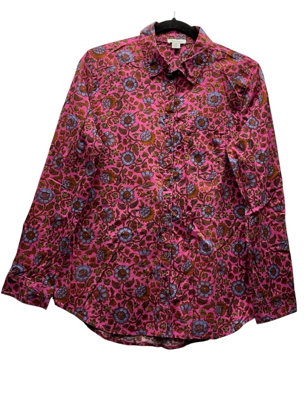 Sundance Pink Floral Button up Shirt Size M 100%Cotton Classic Lightweight